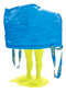 pietso - yellow little girl legs under a big blue bag , sculpture contemporaine Piet.sO 2011