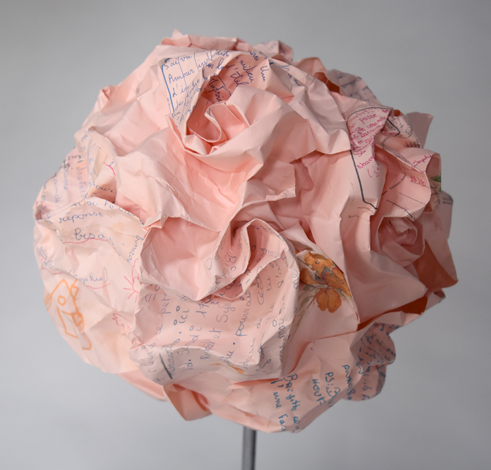 Piet.sO - Ma petite cocotte - contemporary sculpture, folded rose with letters from my childhood 