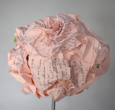 Piet.sO Ma petite cocotte -contemporary art, folded rose with letters from my childhood 
