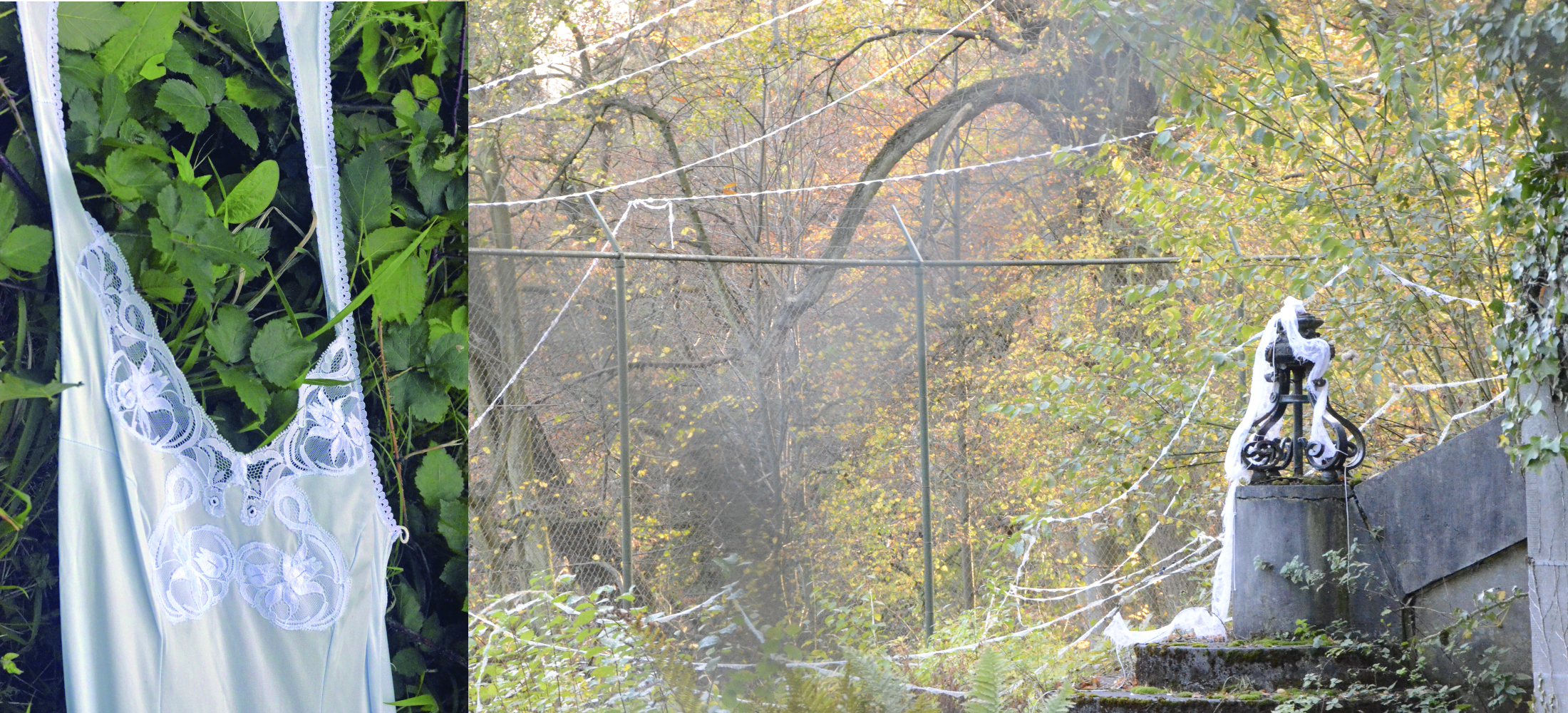 Castel Solvay, nuisettes and lace. personal exhibition of Piet.sO : When the woods sleep, memories danse, Tournay Solvay Parc  Watermaler Boitsfort, Brussels - land art