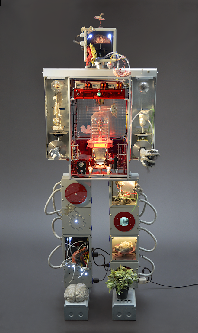 Peter Keene et Piet.sO, robot sculpture - art contemporain, sculpture électronique cybernétique.