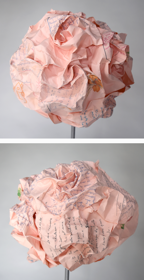 Piet.sO Ma petite cocotte -contemporary art, folded rose with letters from my childhood, château d'Aulteribe 