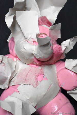 Piet.sO, pink elephant, crumpled paper,contemporary art, sculpture collage