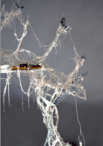 Piet.sO, contemporary sculpture Dropped in the ocean - tree ocean - anthropocene, climat ocean in contemporary art